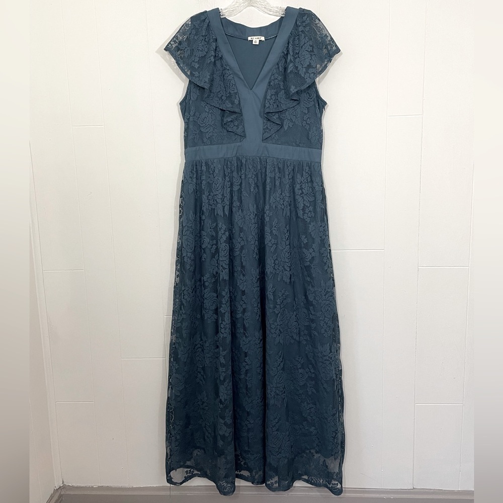 Miami Blue Lace V-neck Maxi Dress Size XL Romantic Boho Chic Coastal Cowgirl